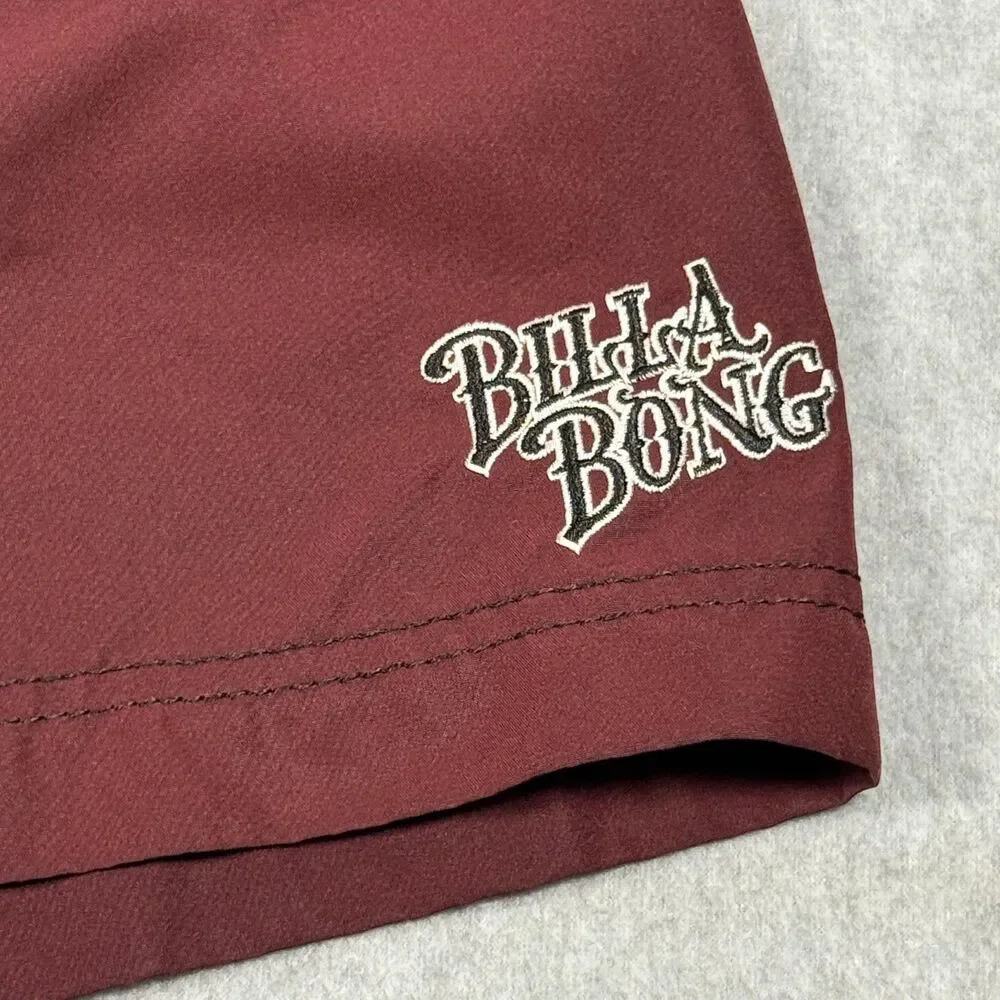 Vintage Y2K Era Billabong Maroon Polyester Cargo Board Shorts Size 36